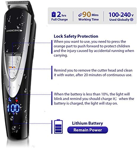 MIGICSHOW Cortapelos Recortadora de Barba Impermeable Electrico, Precisión Afeitadora Corporal para Hombres Profesional Cortapelos Recargable 12 en 1 para Barba, Cabello, Cuerpo y Nariz/Oreja