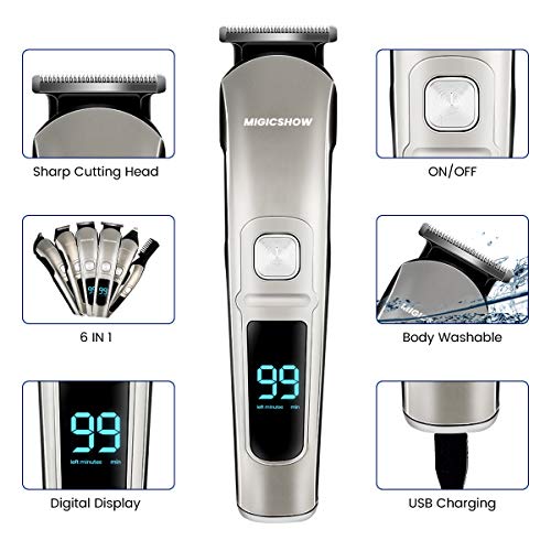 MIGICSHOW Impermeable Cortapelos Hombre Recortadora de Barba,Máquina Cortapelos Profesional, Multifunción Maquina Afeitar Barba, Cabello, Cuerpo y Nariz/Oreja con Peines Guía para Padre y Novio