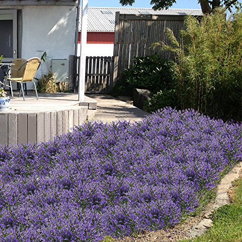 MIHOUNION Lavanda Planta Artificiales Flores de plastico Arbusto Artificial Plantas Artificiales para Exterior Interior jarrones Gancho Balcon decoración púrpura 4pcs