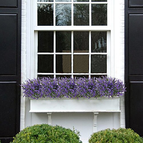 MIHOUNION Lavanda Planta Artificiales Flores de plastico Arbusto Artificial Plantas Artificiales para Exterior Interior jarrones Gancho Balcon decoración púrpura 4pcs