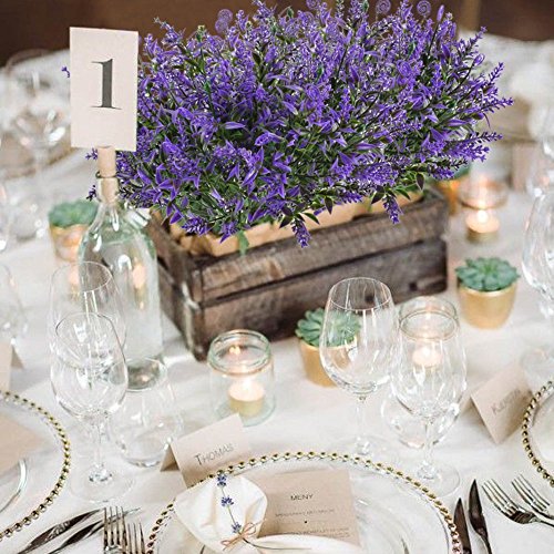 MIHOUNION Lavanda Planta Artificiales Flores de plastico Arbusto Artificial Plantas Artificiales para Exterior Interior jarrones Gancho Balcon decoración púrpura 4pcs