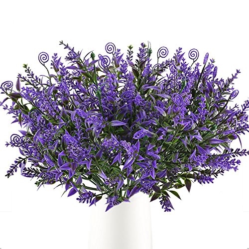 MIHOUNION Lavanda Planta Artificiales Flores de plastico Arbusto Artificial Plantas Artificiales para Exterior Interior jarrones Gancho Balcon decoración púrpura 4pcs