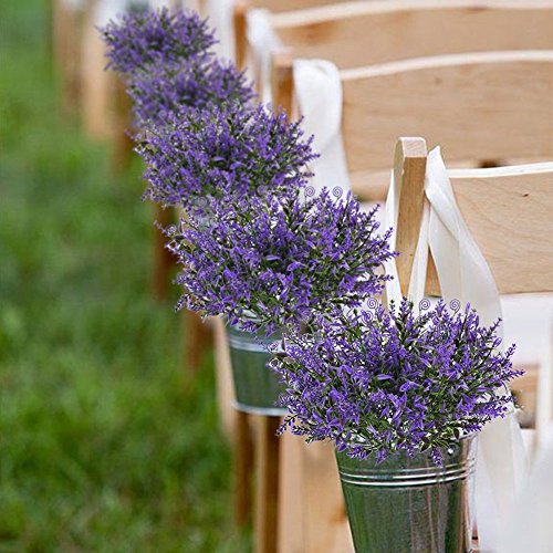 MIHOUNION Lavanda Planta Artificiales Flores de plastico Arbusto Artificial Plantas Artificiales para Exterior Interior jarrones Gancho Balcon decoración púrpura 4pcs