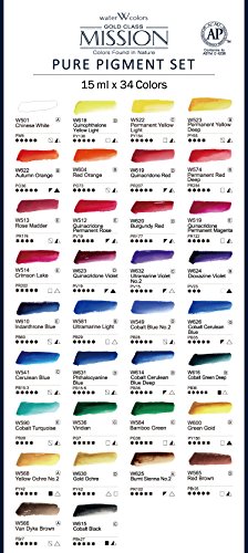 Mijello Mission Gold Class Watercolour Set (Pure Pigment, 34 Colores - 15 ml)