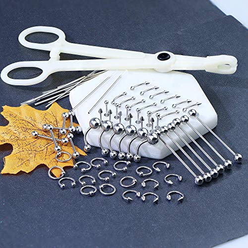 Milacolato 30-120Pcs Lote Piercing Corporal Anillo de Nariz de Acero Inoxidable Herradura Lengua Labial Ceja Tragus Piercing Corporal Anillos de Ombligo Barbells 14G 16G
