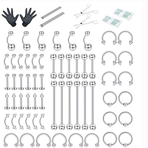 Milacolato 30-120Pcs Lote Piercing Corporal Anillo de Nariz de Acero Inoxidable Herradura Lengua Labial Ceja Tragus Piercing Corporal Anillos de Ombligo Barbells 14G 16G