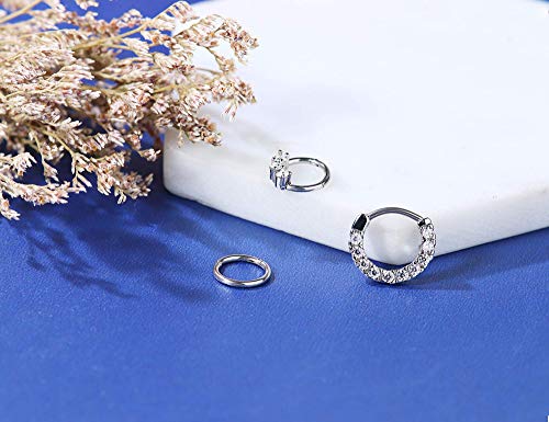 Milacolato 316L Acero quirúrgico Nariz Aro Anillo Septum Clicker Anillo Bisagra Clicker Sin Costura Segmento Hélice Daith Cartílago Piercing de Labios