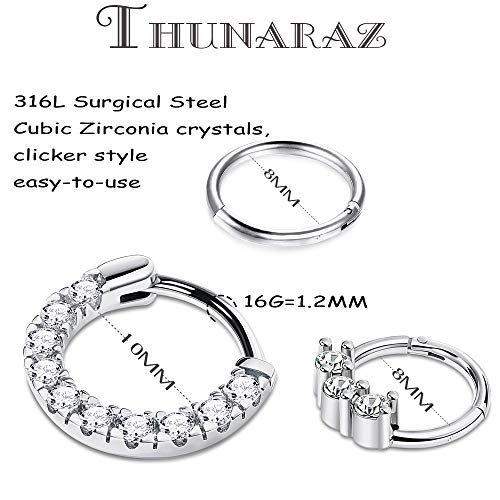 Milacolato 316L Acero quirúrgico Nariz Aro Anillo Septum Clicker Anillo Bisagra Clicker Sin Costura Segmento Hélice Daith Cartílago Piercing de Labios