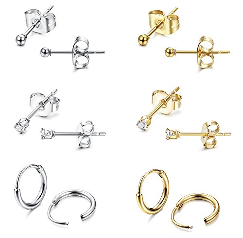 Milacolato Acero Inoxidable de 2 mm Pendientes de Botón Pequeño Para Mujer Para Hombre Endless Hoops CZ Balls Cartílago Pendientes Conjunto 20G
