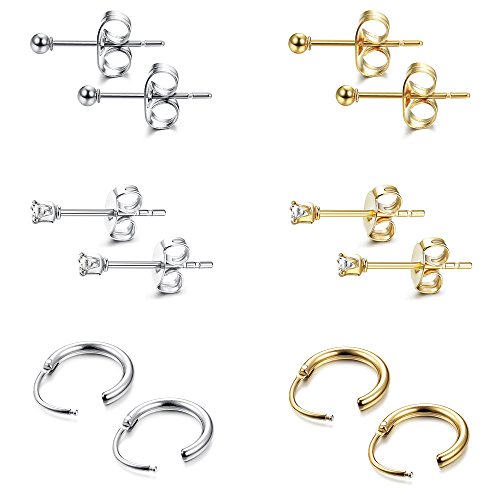 Milacolato Acero Inoxidable de 2 mm Pendientes de Botón Pequeño Para Mujer Para Hombre Endless Hoops CZ Balls Cartílago Pendientes Conjunto 20G