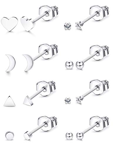 Milacolato Aretes de acero inoxidable minúsculos para mujer para hombre Aretes pequeños sin fin Aretes Set CZ Ball Stud para labio Tragus Cartílago Piercing Jewlry