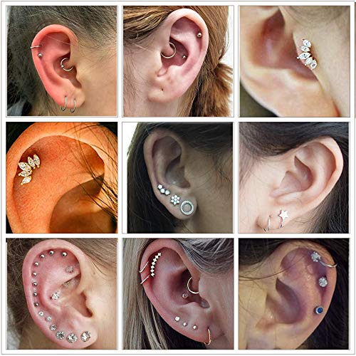 Milacolato Pendientes de Cartílago de Oreja de Acero Inoxidable Aros para Mujeres Niñas Tragus Helix Conch Piercing CZ Barbell Stud 16-18G