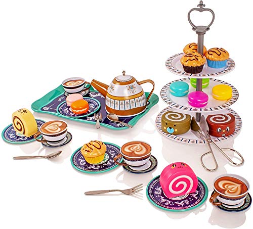 Milly & Ted - Teaset para té, para 4 Personas, para 4 Personas - Juego de té para niños, metálico - Juego de simulación Food Biscuits