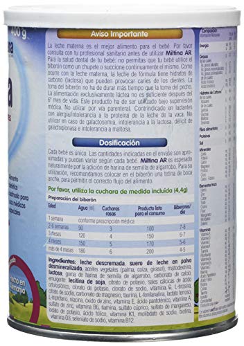 MILTINA AR, leche especial en caso de reflujo gastroesofágico desde el nacimiento, 400g