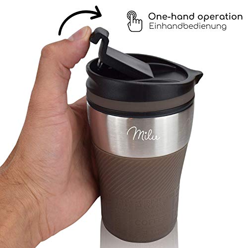 Milu Termo Taza 210ml - Vaso Termico de Viaje - Café para Llevar - Taza de Viaje - Taza de acero inoxidable para beber - con aislamiento de doble pared (Marrón, 210ml)