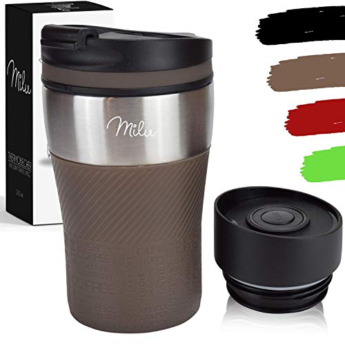 Milu Termo Taza 210ml - Vaso Termico de Viaje - Café para Llevar - Taza de Viaje - Taza de acero inoxidable para beber - con aislamiento de doble pared (Marrón, 210ml)