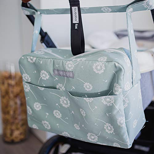 Mimuselina Bolsa de Maternidad | Bolso Organizador Productos Bebé, Bolsa Maternal para Hospital y Silla de Paseo, Impermeable, Espaciosa, Práctica y Cómoda, Estampado Diente de León Menta, 40x28x14 cm