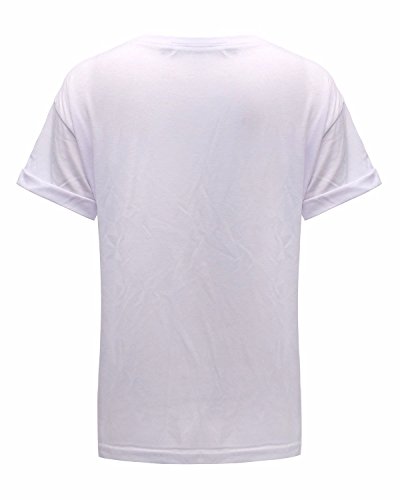 Mine Tom Mujer Chicas Casual Verano Camisetas Mangas Cortas Blusa Cuello Redondo Huellas Labiales Pestañas Tops (ES 38, Blanco)