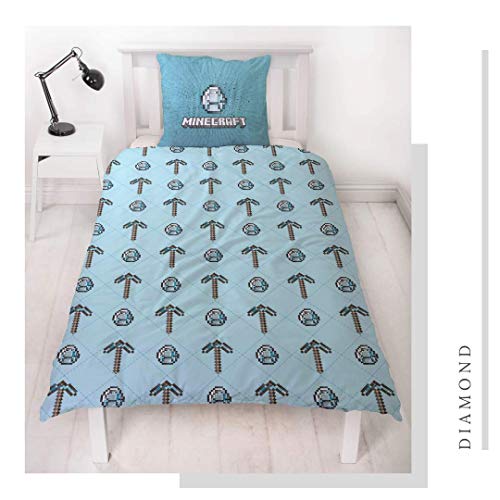 Minecraft Juego de ropa de cama de 2 piezas, cama infantil para adolescentes, Diamond Minecraft, reversible, funda de almohada de 80 x 80 cm y funda nórdica de 135 x 200 cm