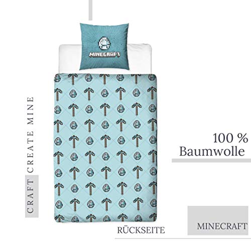 Minecraft Juego de ropa de cama de 2 piezas, cama infantil para adolescentes, Diamond Minecraft, reversible, funda de almohada de 80 x 80 cm y funda nórdica de 135 x 200 cm