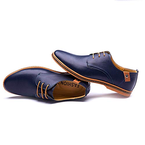 Minetom Hombres Estilo Británico Comodidad Cuero de Boda con Cordones de Zapatos Planos de Vestir de Negocios Oxfords Azul EU 44