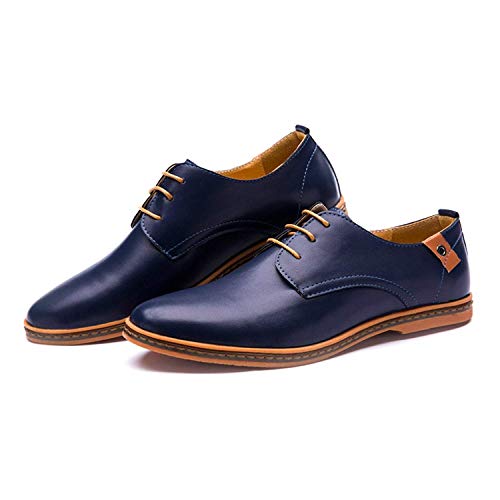 Minetom Hombres Estilo Británico Comodidad Cuero de Boda con Cordones de Zapatos Planos de Vestir de Negocios Oxfords Azul EU 44