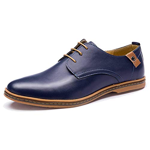 Minetom Hombres Estilo Británico Comodidad Cuero de Boda con Cordones de Zapatos Planos de Vestir de Negocios Oxfords Azul EU 44