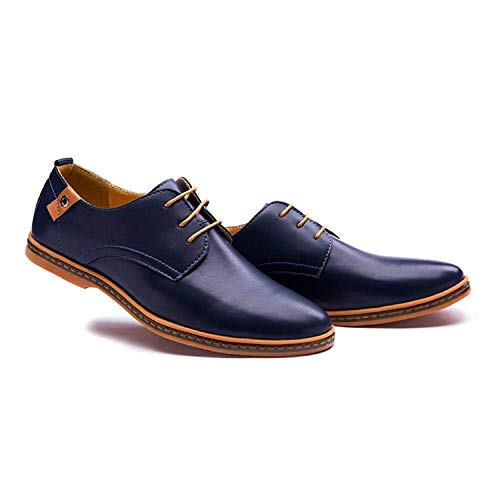Minetom Hombres Estilo Británico Comodidad Cuero de Boda con Cordones de Zapatos Planos de Vestir de Negocios Oxfords Azul EU 44
