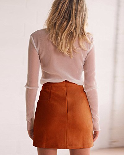 Minetom Mujer Chicas Ante Cintura Alta Delgado Bandas Minifalda Primavera Verano Moda Corto Vestidos Una línea Falda Mini Skirt Marrón EU L