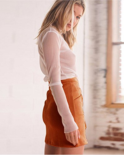 Minetom Mujer Chicas Ante Cintura Alta Delgado Bandas Minifalda Primavera Verano Moda Corto Vestidos Una línea Falda Mini Skirt Marrón EU L