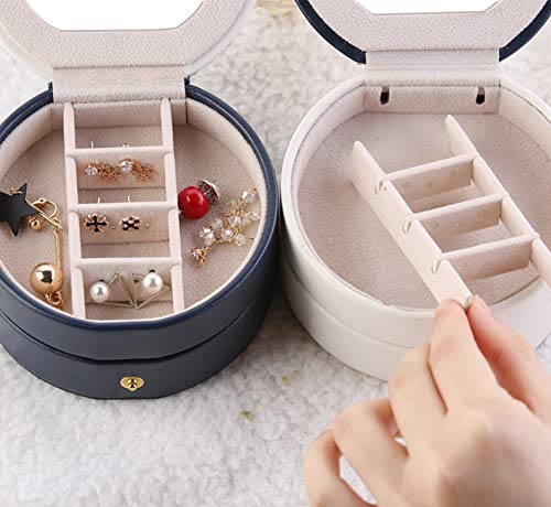 MINGZE Joyero - 2 Capa Organizador de la joyería Caja de Almacenamiento, de tamaño pequeño con Espejo para, el Anillo del oído del Collar del Perno Prisionero de cumpleaños Regalo (Azul Claro)