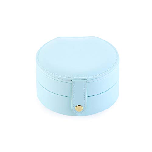 MINGZE Joyero - 2 Capa Organizador de la joyería Caja de Almacenamiento, de tamaño pequeño con Espejo para, el Anillo del oído del Collar del Perno Prisionero de cumpleaños Regalo (Azul Claro)