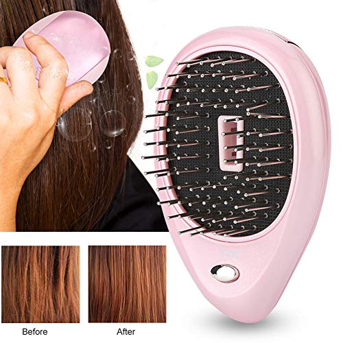 Mini Cepillo para el Pelo Ion Cepillo Masaje de Vibración de Iones Portátilpara el Cabello Brillante sin Encrespamiento(rosa)