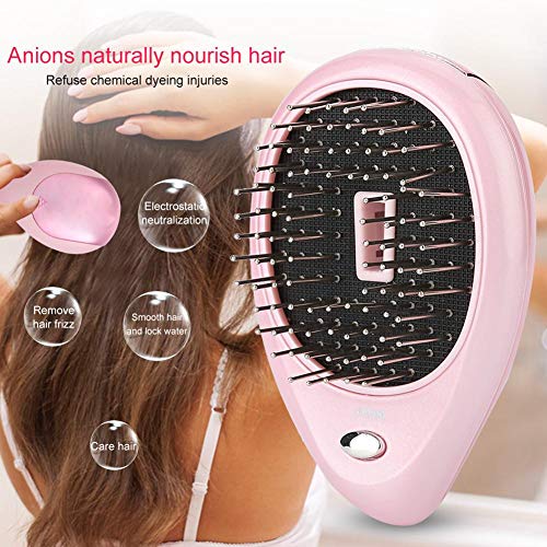 Mini Cepillo para el Pelo Ion Cepillo Masaje de Vibración de Iones Portátilpara el Cabello Brillante sin Encrespamiento(rosa)