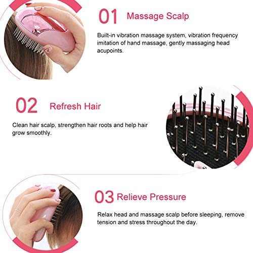 Mini Cepillo para el Pelo Ion Cepillo Masaje de Vibración de Iones Portátilpara el Cabello Brillante sin Encrespamiento(rosa)