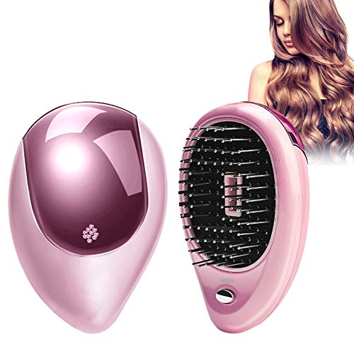 Mini Cepillo para el Pelo Ion Cepillo Masaje de Vibración de Iones Portátilpara el Cabello Brillante sin Encrespamiento(rosa)