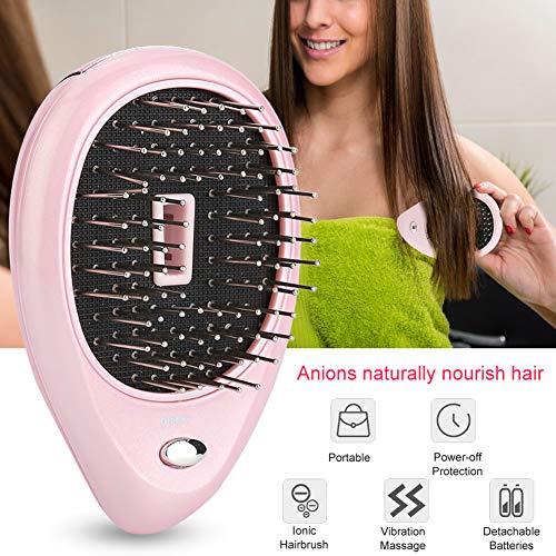 Mini Cepillo para el Pelo Ion Cepillo Masaje de Vibración de Iones Portátilpara el Cabello Brillante sin Encrespamiento(rosa)