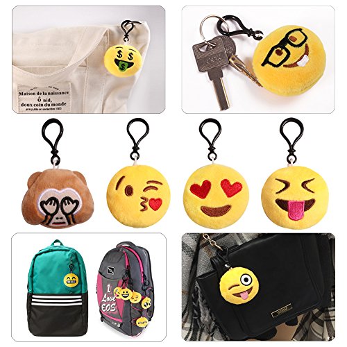 Mini Emoji Llavero, 35 Pack Emoticon Llavero Felpa Peluche Emoji encantadora almohada para la decoración de bolsos mochilas y Llaves Regalitos para niños cumpleaños Colgante de decoración para Coche