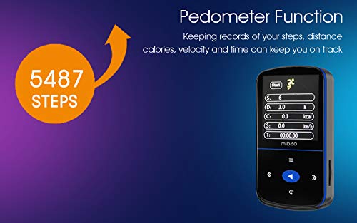 Mini Reproductor MP3 de 32 GB, con Bluetooth, Reproductor de Música Portátil con Clip, Podómetro Deportivo, Radio FM, Grabadora de Voz, Ranura Micro SD, Ampliable hasta 64 GB, Ideal para Deportes