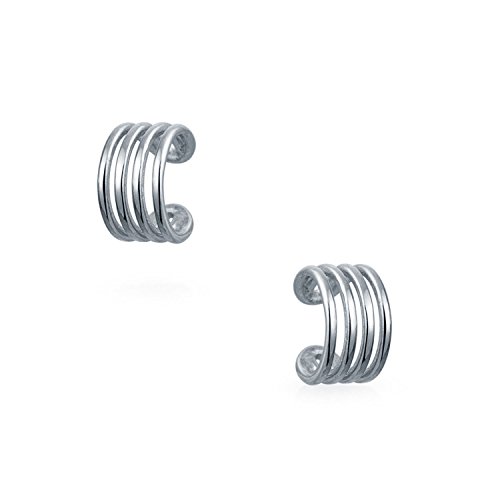 Minimalista Geométrico 4 banda dividida cartílago oídos Clip Wrap Helix Pendientes sin perforar oreja 925 plata de ley