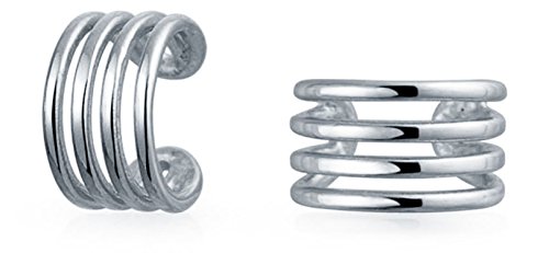 Minimalista Geométrico 4 banda dividida cartílago oídos Clip Wrap Helix Pendientes sin perforar oreja 925 plata de ley