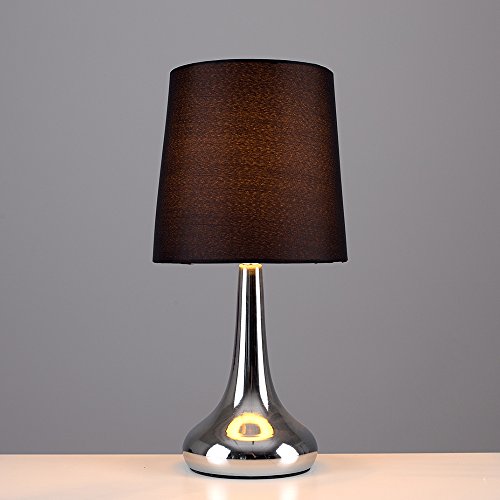 MiniSun - Set de 2 Lámparas de Mesa Táctiles - Forma de Gota – Cromadas y Pantallas de Tela Negra - Iluminación interior - Mesilla de noche