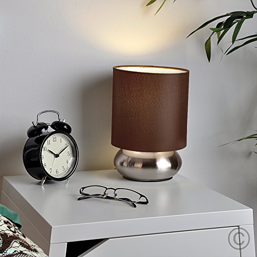 MiniSun – Set de 2 Modernas Lámparas de Mesa Táctiles – Base Curvada con Pantalla de Color Marrón – Mesas o Mesillas de noche - iluminación Interior