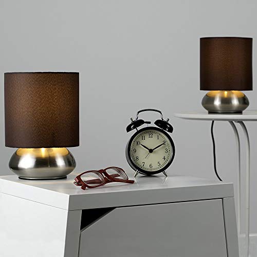 MiniSun – Set de 2 Modernas Lámparas de Mesa Táctiles – Base Curvada con Pantalla de Color Marrón – Mesas o Mesillas de noche - iluminación Interior