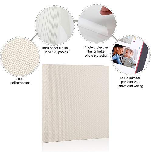 Minlna Photo Album Scrapbook con película Protectora Guarde imágenes permanentemente, Libro de Recuerdos, Tiene 40 páginas, 11"× 11" para 120 Fotos, la Mejor opción de Regalo (Blanco Crema)