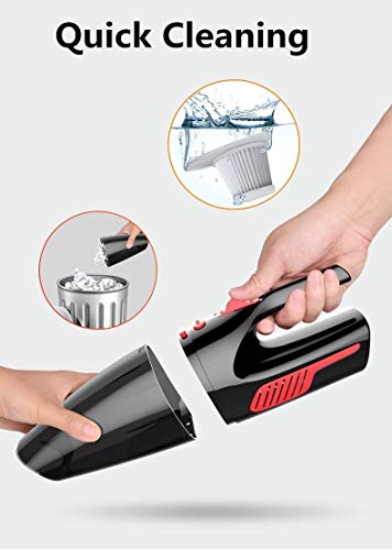 Mioke aspirador de Mano,Coche Limpiadora filtro HEPA,Seco / Húmedo 5000PA,120W 12V,Tecnología Ciclónica LED luz sin ruido con BOLSA (negro, con cable)