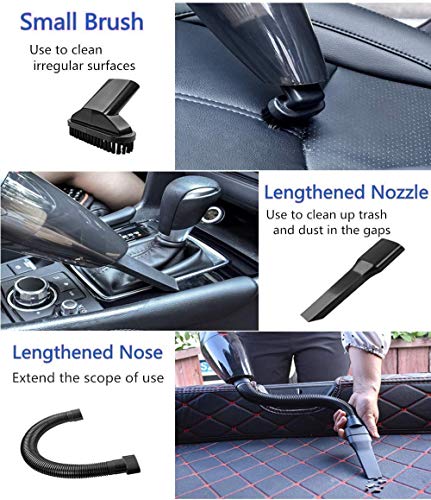 Mioke aspirador de Mano,Coche Limpiadora filtro HEPA,Seco / Húmedo 5000PA,120W 12V,Tecnología Ciclónica LED luz sin ruido con BOLSA (negro, con cable)