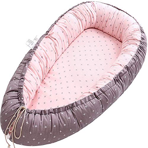 Miracle Baby Cuna Bebé,Nido Bebé  Portátil, Cuna Nidos Ajustable, Cama Nido de Bebé Recién Nacido,Multifuncional Cuna Cama de Viaje para Bebe Dormir，Cruz rosa（88x53x15cm）
