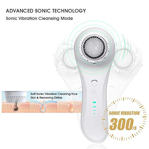 MiroPure - Cepillo facial con vibración suave, exfoliante para limpieza facial, elimina puntos negros, 4 velocidades con 3 cabezales de cepillado, resistente al agua, recargable por USB