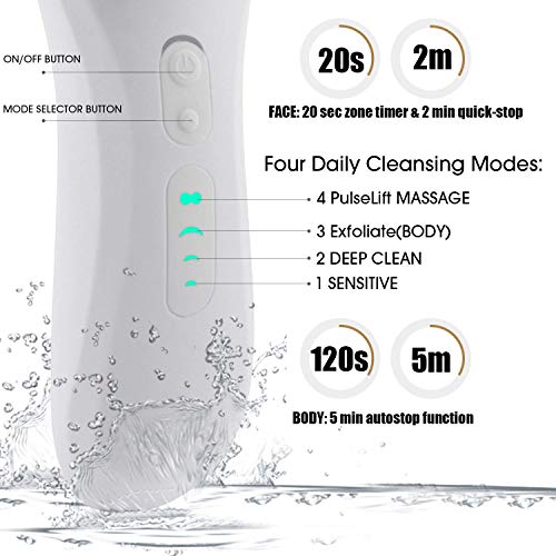 MiroPure - Cepillo facial con vibración suave, exfoliante para limpieza facial, elimina puntos negros, 4 velocidades con 3 cabezales de cepillado, resistente al agua, recargable por USB